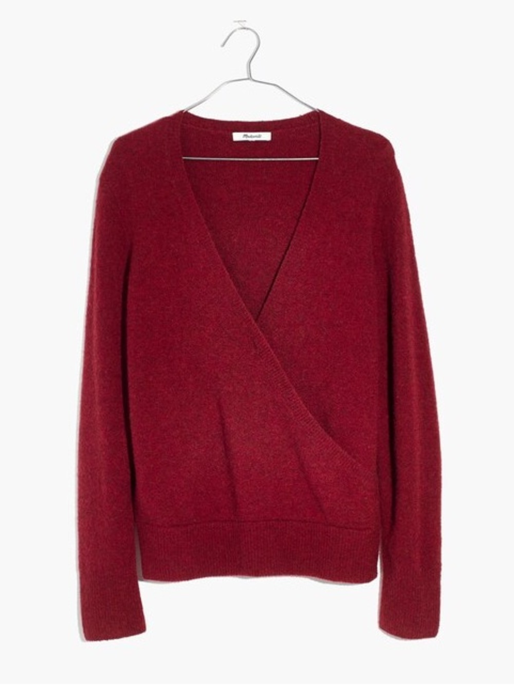 Madewell Wrap-Front Pullover Sweater in Coziest Yarn - Heather Scarlet